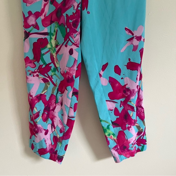 Natori Womens Pants Small Blue Pink Floral Preppy Tapered Silhouette Casual Chic - Picture 4 of 16